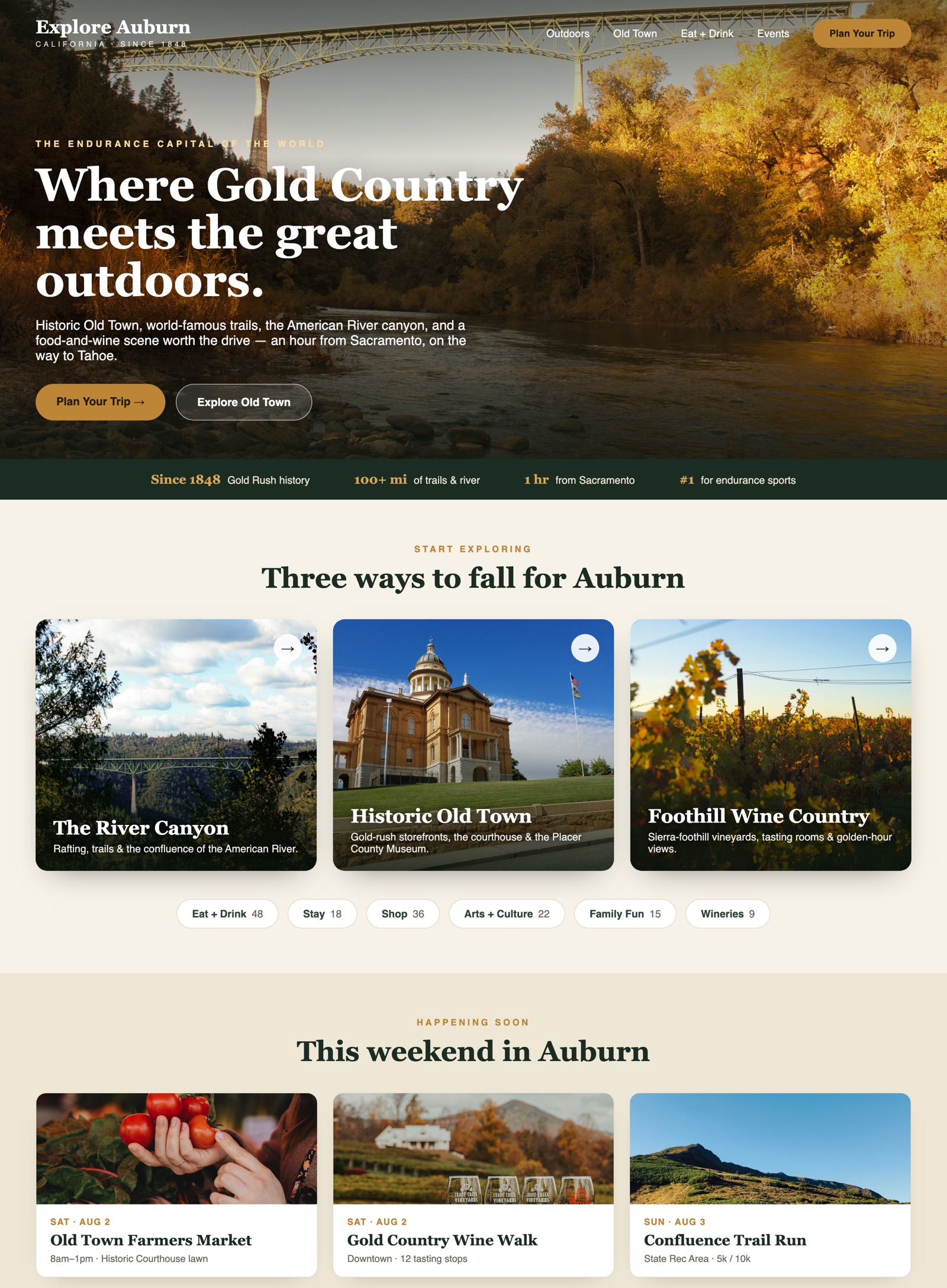 Concept mockup of a modernized Explore Auburn homepage